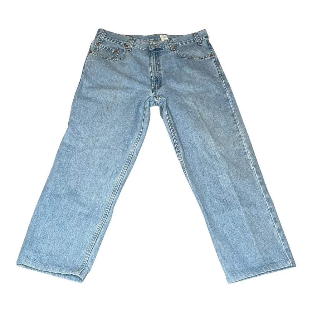 Levis 550 Relaxed Fit Light‎ Wash Blue Denim Jeans Mens 35x27 Vintage 90s